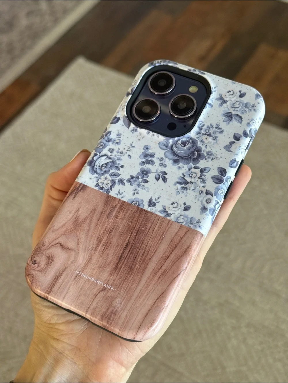 Navy Coquette Floral & Wood-Accent MagSafe iPhone 14 Pro Case (Satin Finish)